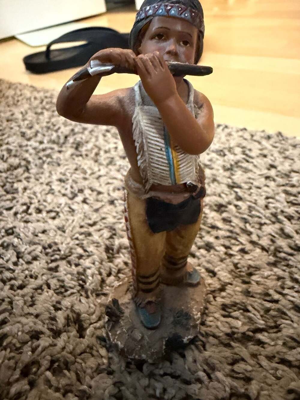 Vintage Hand-Painted Resin Native American Boy Flute Player Figurine